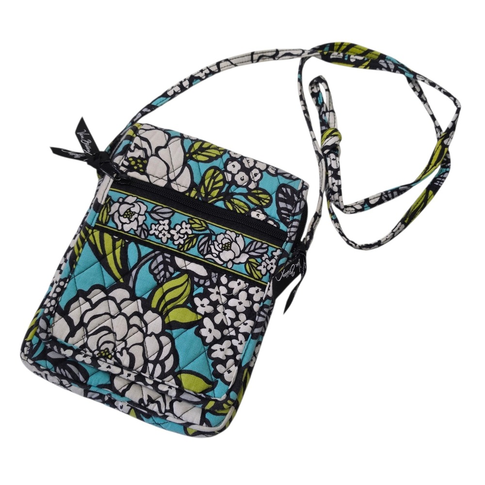 Vera Bradley Island Blooms Quilted Floral Crossbody Bag Teal Lime
